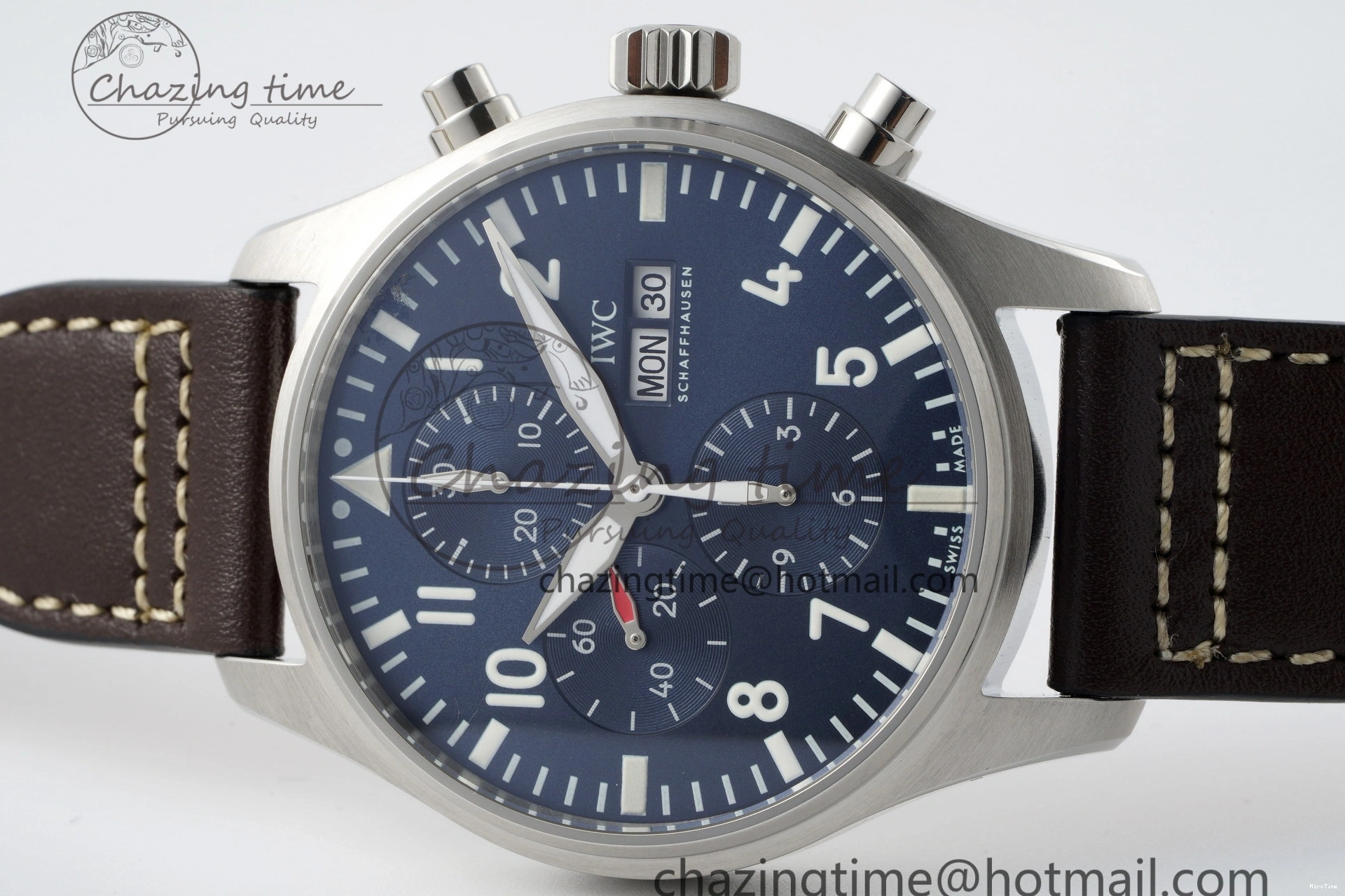 MIROTIME 0323 Pilot Chrono SS AZF 1:1 Best Edition Blue Dial on Brown Leather Strap A TimelessDesign 7060